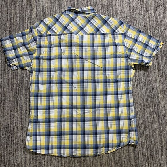 Silver Eight Mens L Button Front Plaid Shirt Blue Yellow Short‎ Sleeve Cotton - Picture 6 of 6